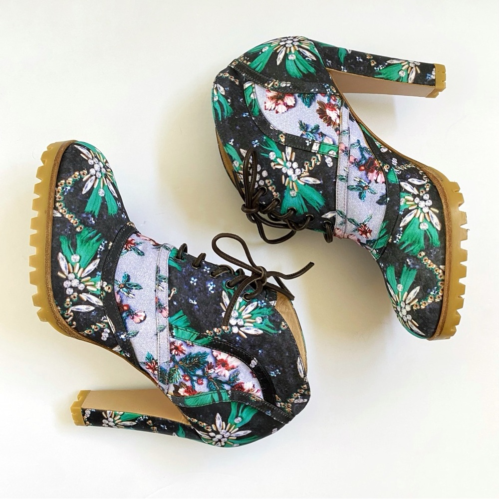 GIANVITO ROSSI MARY KATRANTZOU black green purple print lace up CAPRI heel BOOT - Picture 4 of 12